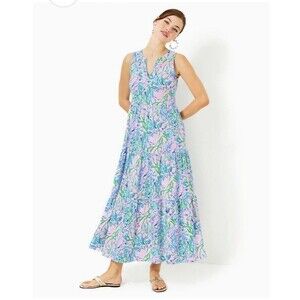 NWT LILLY PULITZER MULTI SECRET ESCAPE SYDNEE MAXI SWING DRESS SIZE LARGE